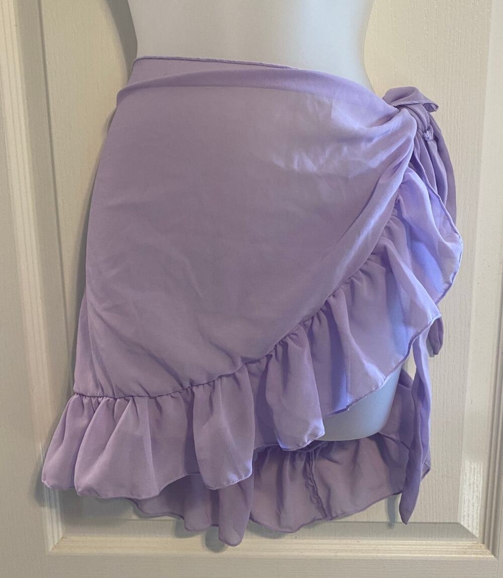 Purple Feminine Ruffle Wrap Swimsuit Cover Up Skirt Women's Size Medium
